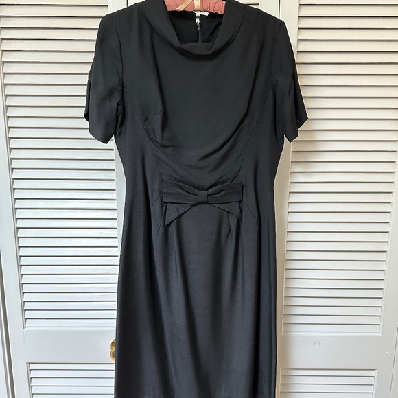 Vintage 1960s Tailored Black Dress Hourglass Short Sleeve with Bow - Picture 1 of 14